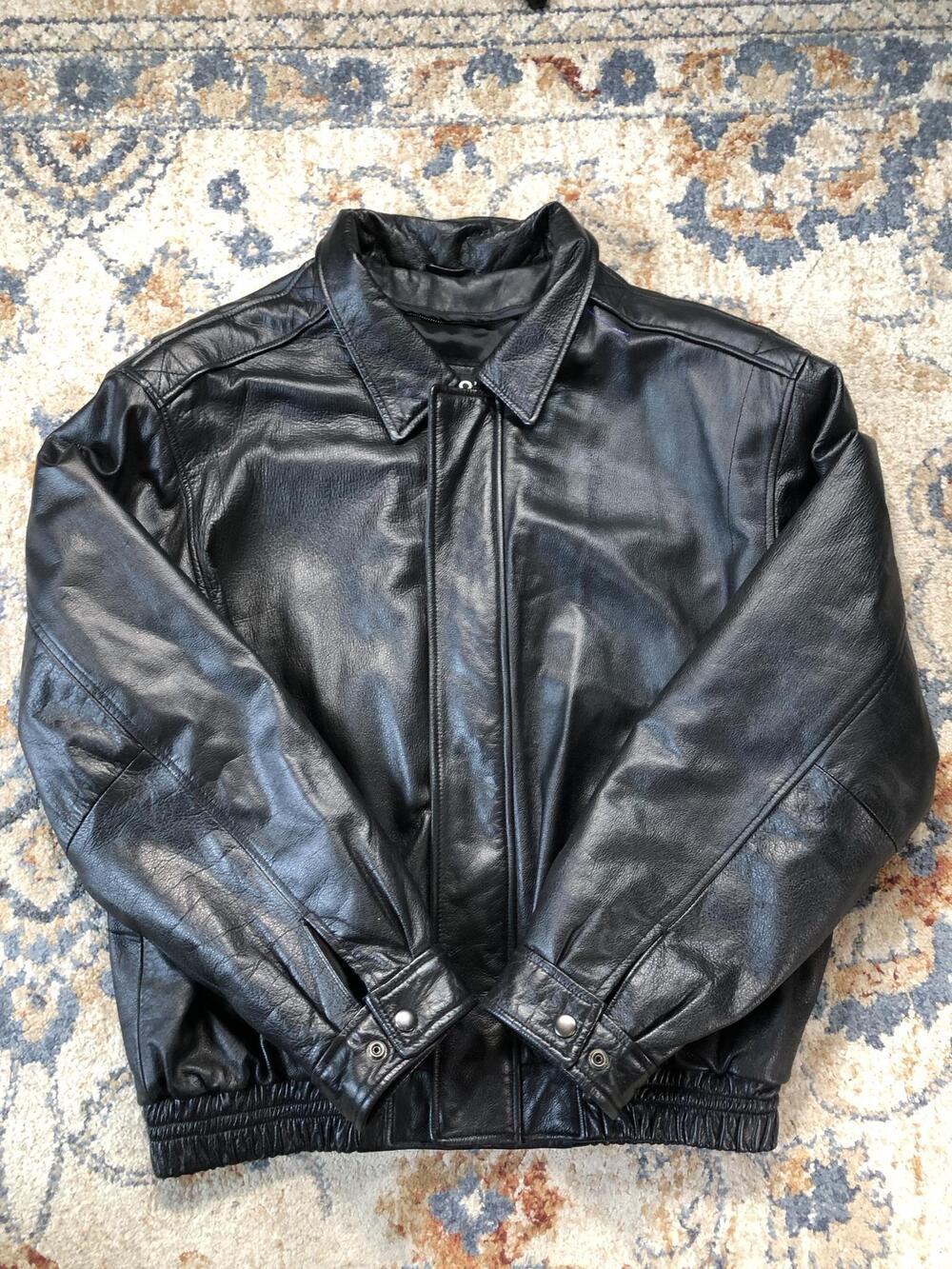 Wilsons Leather Jacket Mens XL Black Bomber Full Zip Elastic Hem Lined Pockets